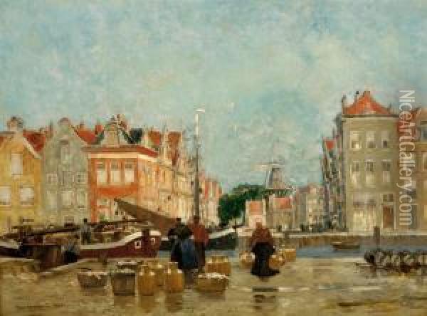 View Of The Canals In Amsterdam Oil Painting - Hans Herrmann
