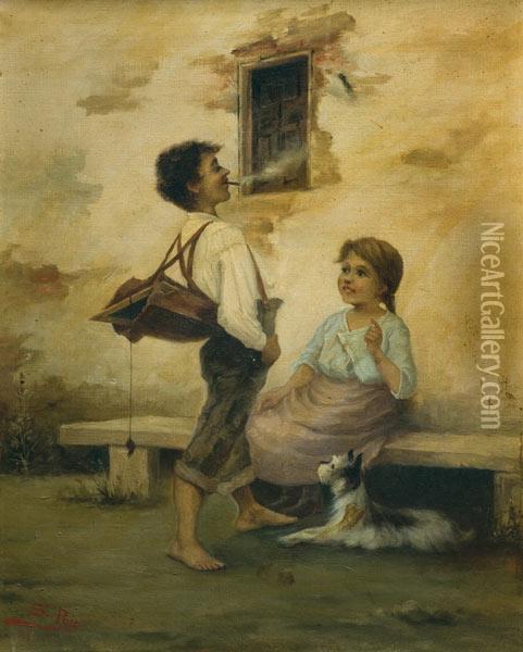 Jovenes Conversando Oil Painting - Salvador Puig