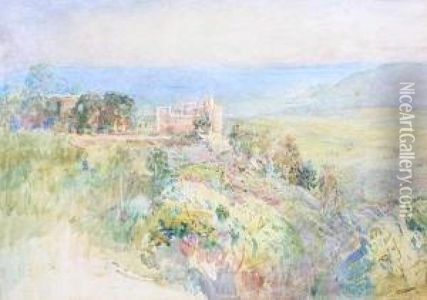 Castle Overlooking A Landscape Oil Painting - John Parker