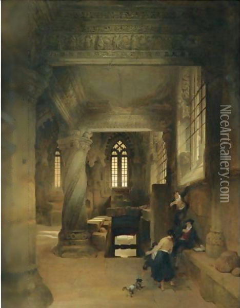 Interior Of Rosslyn Chapel Oil Painting - David Roberts