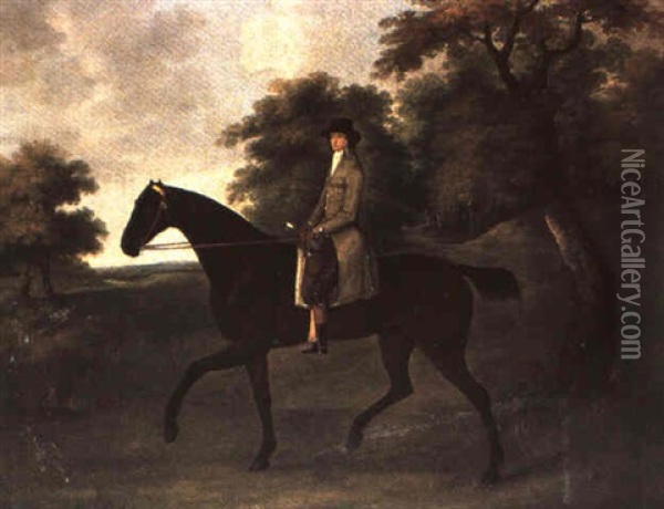 A Wooded Landscape With A Dark Bay Hunter And Rider Up Oil Painting - John Nost Sartorius