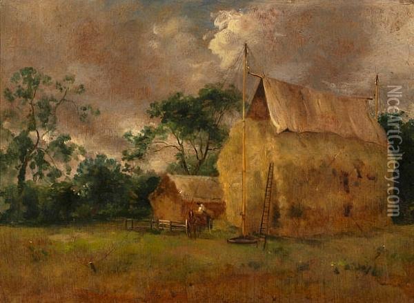 A Stackyard Oil Painting - Thomas Gainsborough