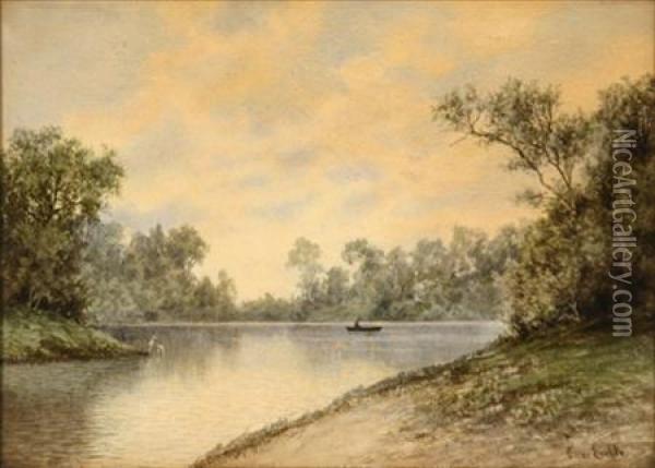A Summer River Landscape Oil Painting - Oskar Eschke