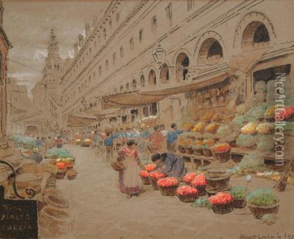 Rialto Venezia, Where Merchants Do Congregate Oil Painting - Albert Goodwin