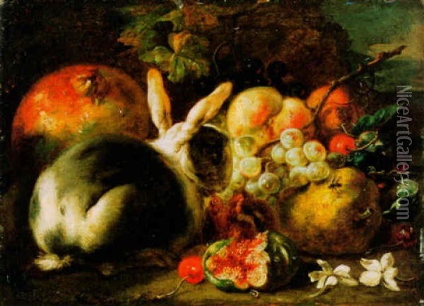 Stilleben Mit Kaninchen Und Fruchten Oil Painting - Abraham Brueghel