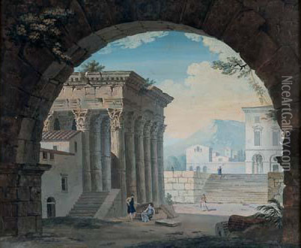 Ruines Romaines Animees De Personnages Oil Painting - Pierre Drahonet