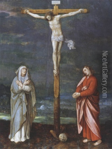 Christus Am Kreuz Mit Johannes Und Maria Oil Painting - Adriaen Isenbrant