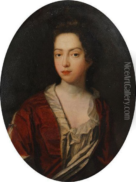 Portrait Of A Lady In Red Oil Painting - Sir Godfrey Kneller