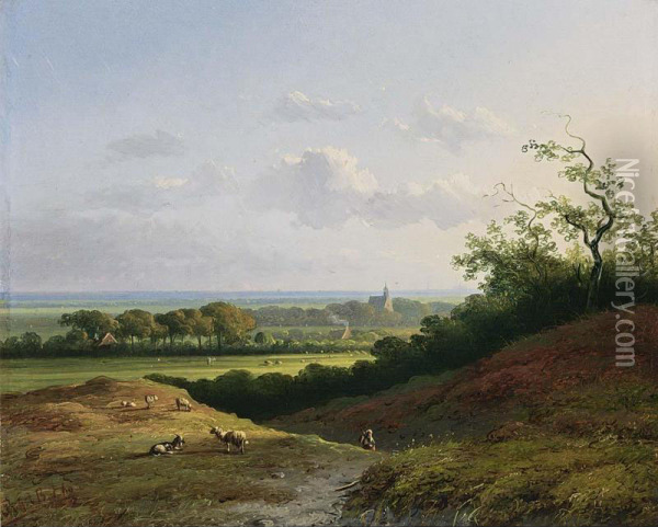 A View Of Bergen, Alkmaar In The Distance Oil Painting - Bernardus Gerardus Ten Berge