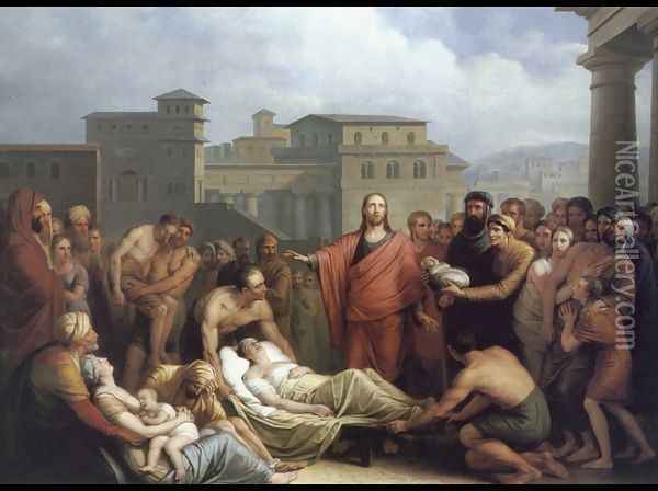 Le Christ Guerissant un Malade Oil Painting - Mathieu Ignace van Bree