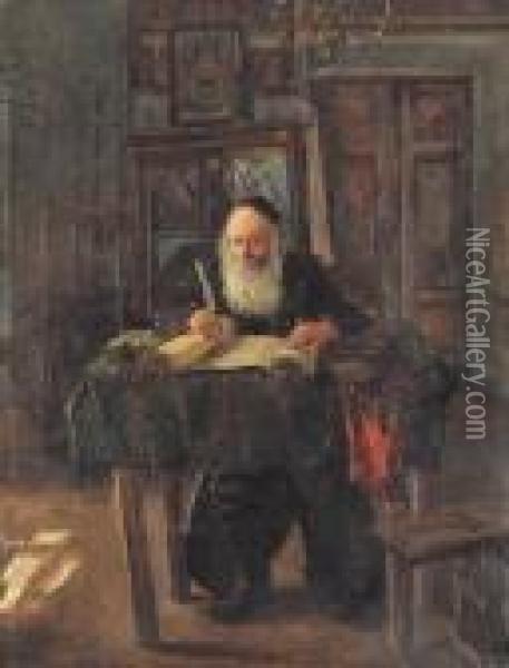 Scripture Copyist In His Chamber Oil Painting - Artur Markowicz
