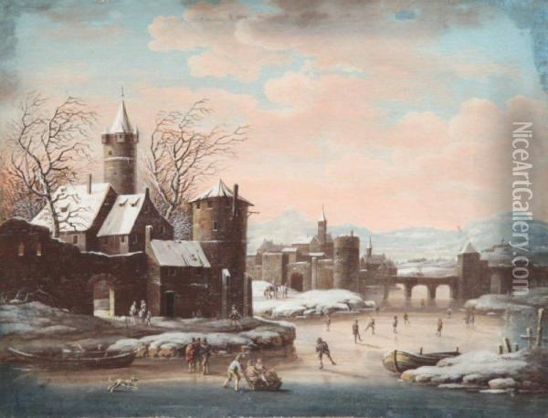 Paysage D'hiver Aux Patineurs Oil Painting - Johann Christoph Dietzsch