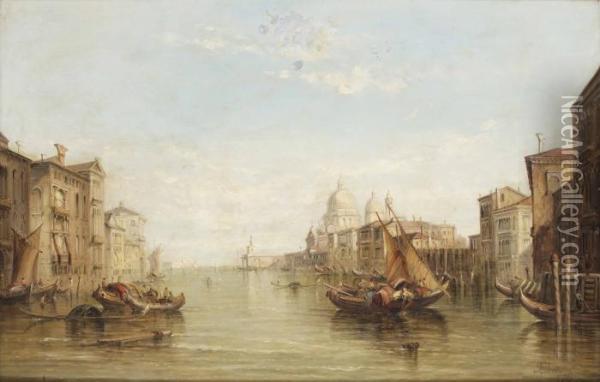 Vy Fran Canal Grande Mot Maria Della Salute, Venedig Oil Painting - Alfred Pollentine