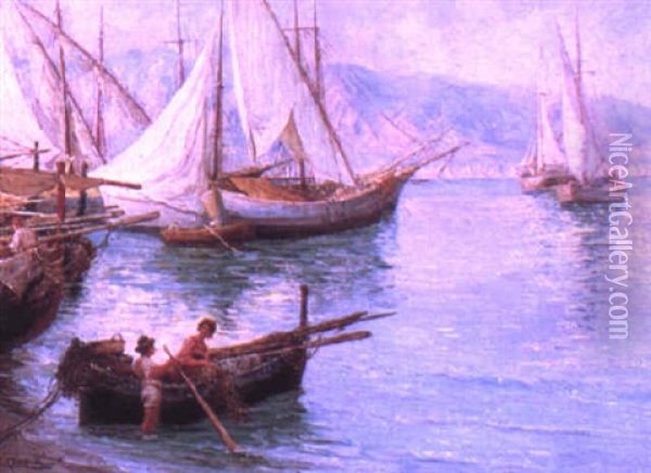 Fishermen Off The Southern Italian Coast Oil Painting - Carlo Ferranti