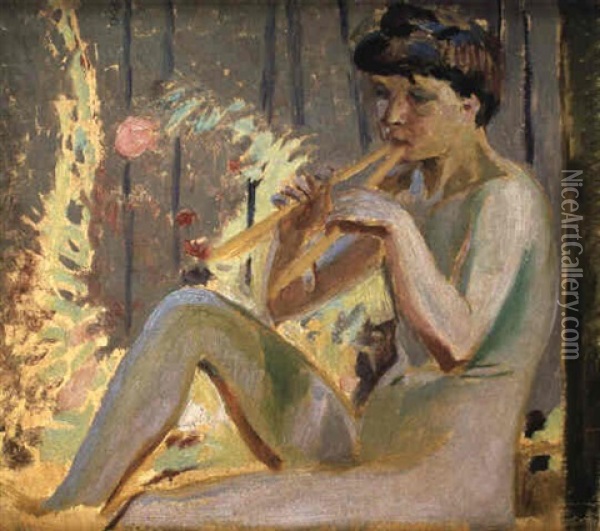 Jeune Fille Jouant De La Flute Oil Painting - Maurice Denis
