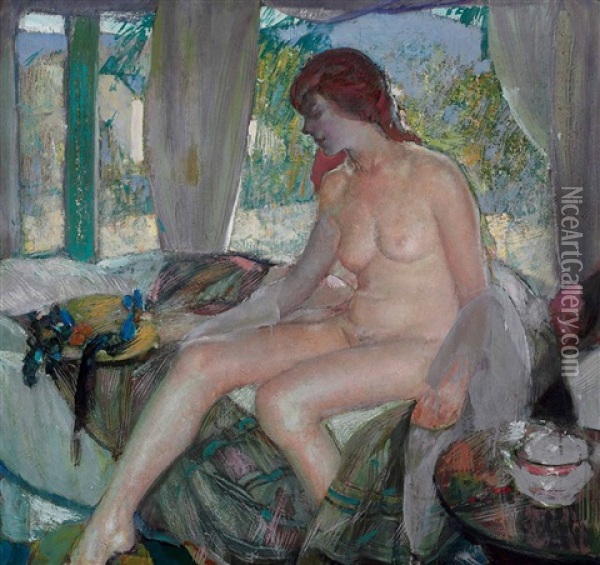 Nude In Interior Oil Painting - Richard Edward Miller