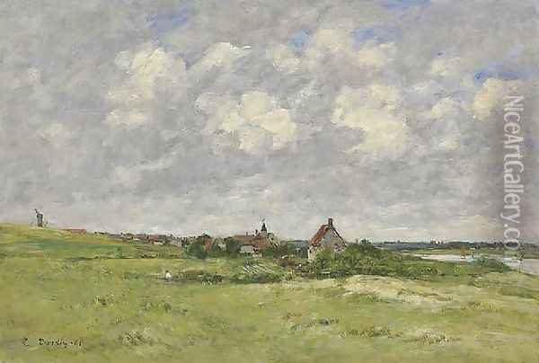 Les Dunes a Etaples Polder Landscape 1891 Oil Painting - Eugene Boudin