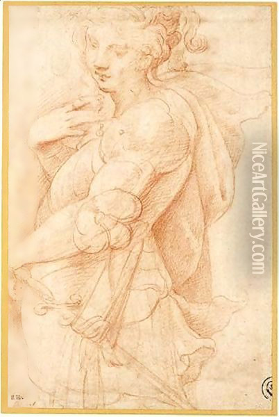 An Allegorical Female Figure Wearing Armour. Oil Painting - Girolamo Francesco Maria Mazzola (Parmigianino)