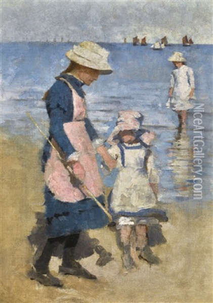 Children On The Beach, Cancale Oil Painting - Stanhope Forbes