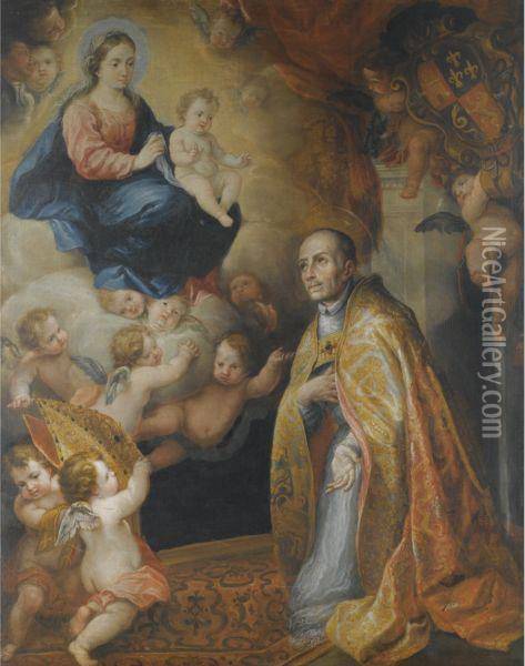 The Vision Of A Bishop Saint Oil Painting - Juan Carreno De Miranda
