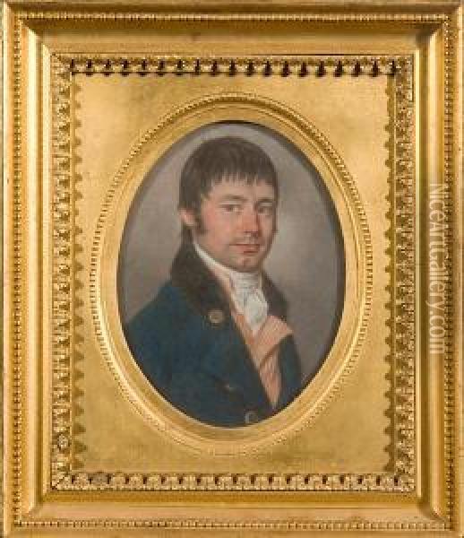Bust Length Portrait Of A Gentleman In Bluecoat Oil Painting - John Raphael Smith