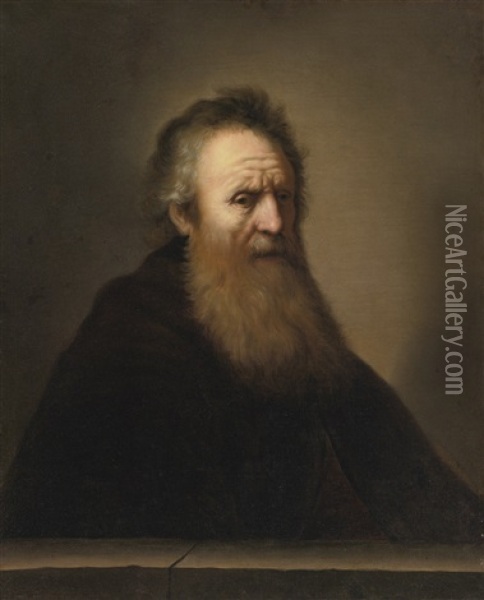 Portrait Of A Bearded Man, Bust Length, Before A Stone Ledge Oil Painting -  Rembrandt van Rijn