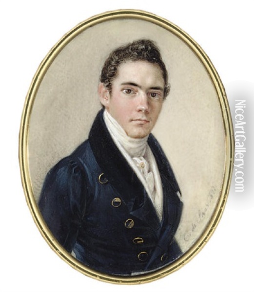 A Young Gentleman, In Blue Coat With Gold Buttons, White Waistcoat Oil Painting - Karl Von Saar