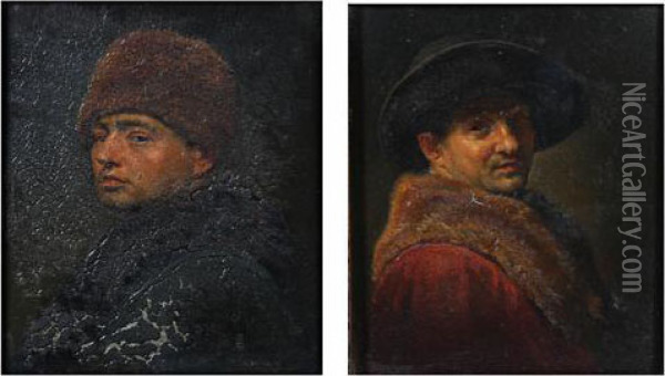 Portrait Of A Gentleman Wearing A Russian Fur Cap Oil Painting - Herbert Johnson Harvey