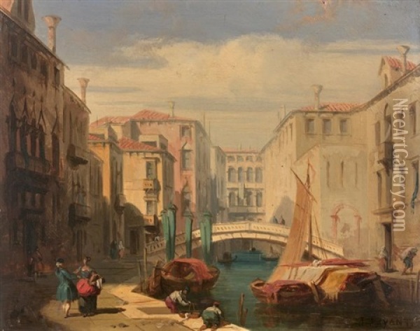 Canal Anime A Venise Oil Painting - Jules-Romain Joyant