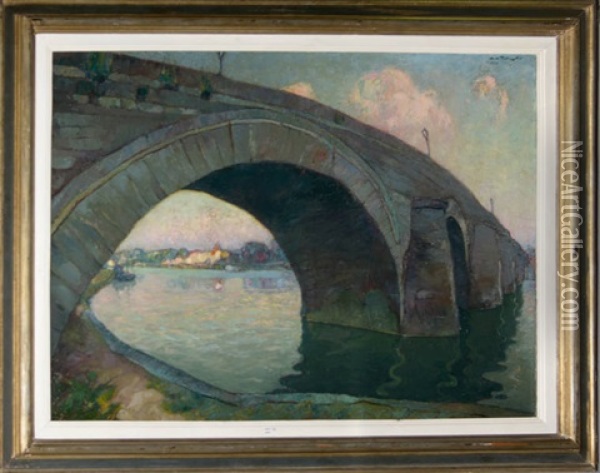 Pont Sur La Meuse Oil Painting - Mecislas Rakowski