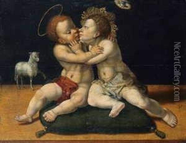 Christus Und Johannes Als Kinder Sich Oil Painting - Joos Van Cleve