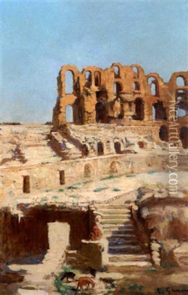 Le Colisee D'el Djem Oil Painting - Adolphe Ernest Gumery