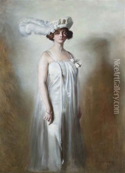 Portrait Of Hanna Pirsch-fieke, The Artist's Wife Oil Painting - Adolf Pirsch