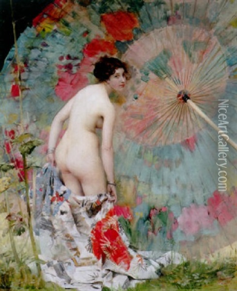 Jeune Femme Au Parasol Oil Painting - Aime Nicolas Morot