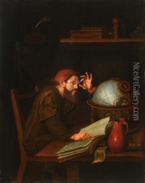 An Astronomer In His Study Oil Painting - An Adriansz Van Staveren