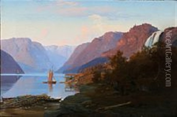 Norwegian Landscape From Burdalen Hardanger, Norway Oil Painting - Anton Edvard Kjeldrup