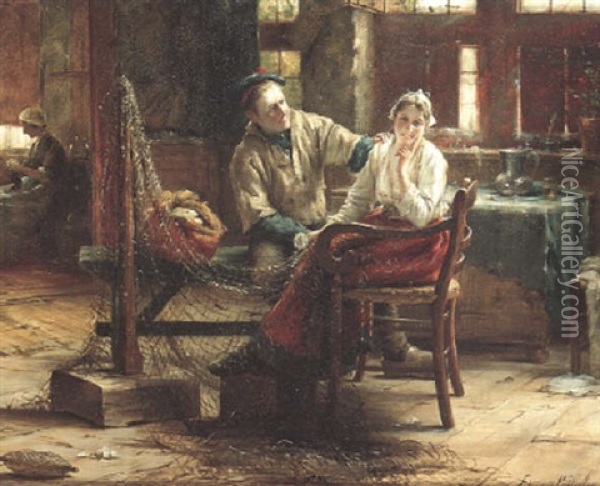 The Fisherman's Courtship Oil Painting - Edward Antoon Portielje