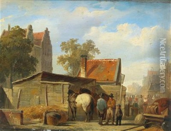 Talking Shop At The Market Oil Painting - Cornelis Springer