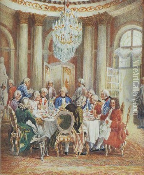Friedrich Der Grosse Un Seine Tafelunde Oil Painting - Adolph von Menzel