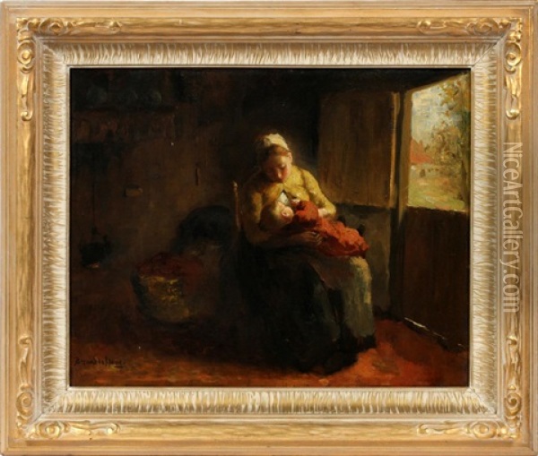 Mother And Child Seated By Door Oil Painting - Bernard de Hoog
