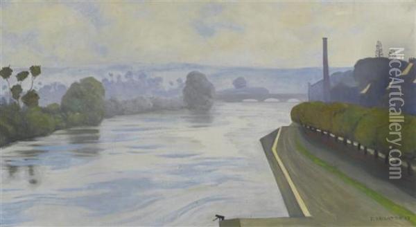 La Seine A Mantes Oil Painting - Felix Edouard Vallotton