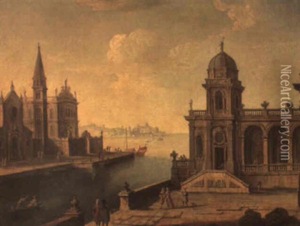 Caprice Architectural A Venise Oil Painting - Francesco Battaglioli