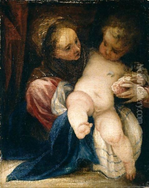 The Virgin And Child Oil Painting - Juan Antonio Frias y Escalante