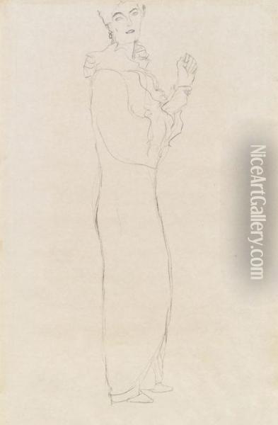 Stehend Nach Rechts Mit Erhobenen Handen Oil Painting - Gustav Klimt