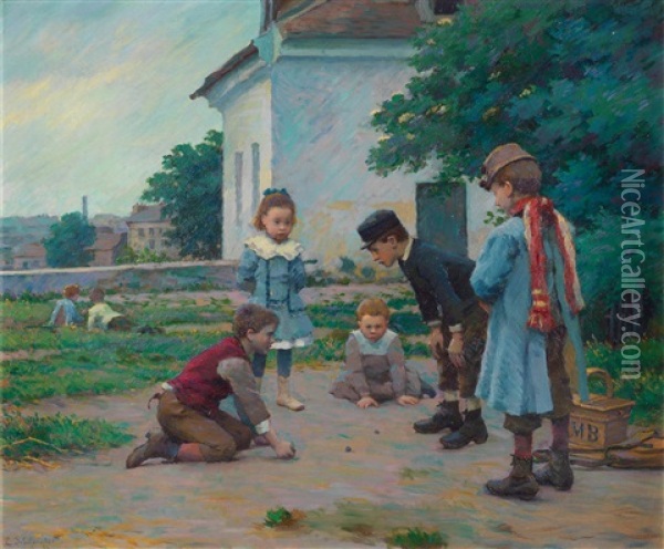 Partie De Billes, Enfants Jouant Oil Painting - Claude Emile Schuffenecker