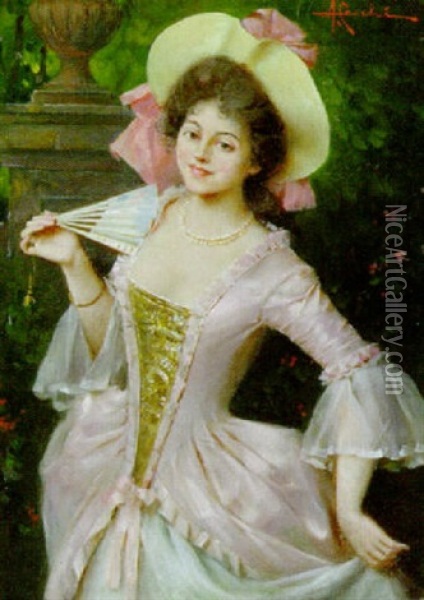 Elegant Lady Oil Painting - Adriano Cecchi