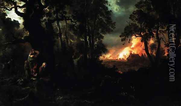 Village on Fire Oil Painting - Franciszek Kostrzewski