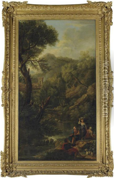 A Classical Landscape With Shepherds And Washerwomen By Astream Oil Painting - John Wootton