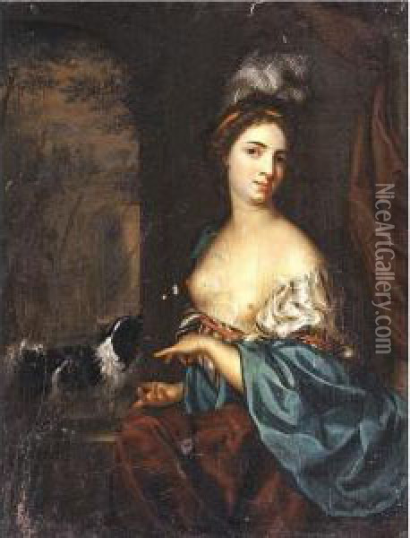 Portrait Of A Young Woman With A Dog Oil Painting - Margaretha Wulfraet