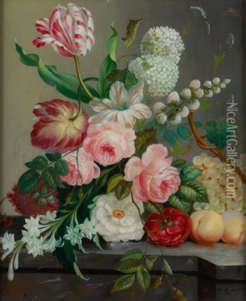 Jetee De Roses Sur Entablement Oil Painting - Maria Magrita van Os
